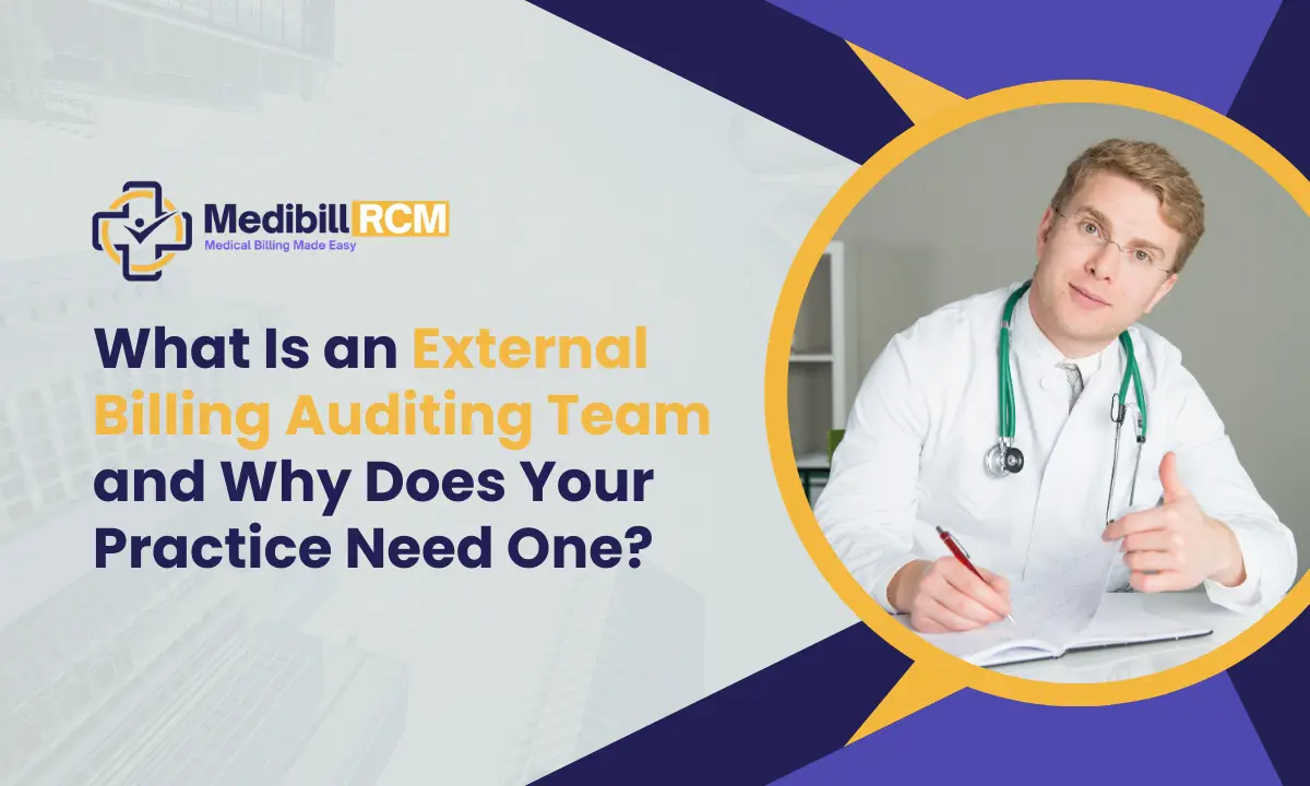 Medical professional with a stethoscope sitting at a desk, symbolizing external billing audit support for healthcare practices.