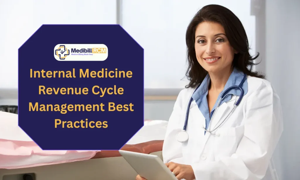 Female internal medicine doctor reviewing patient billing data for revenue cycle optimization