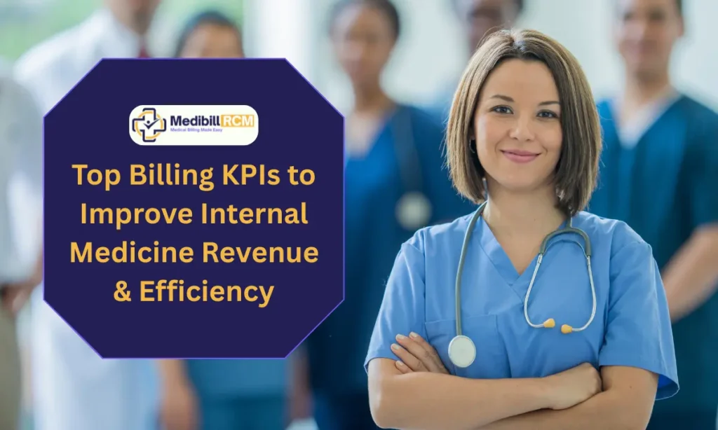Confident female healthcare provider in scrubs with arms crossed, representing internal medicine billing performance improvement with Medibill RCM LLC
