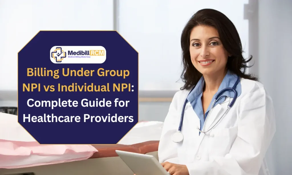 Doctor in a white coat with stethoscope, featured image for MediBill RCM blog on billing under Group NPI vs Individual NPI for healthcare providers.