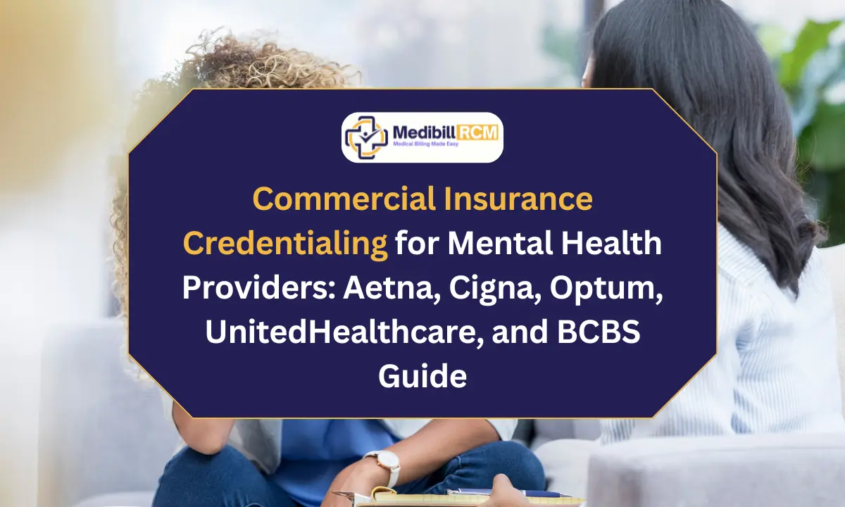Commercial insurance credentialing for mental health providers with Aetna, Cigna, Optum, UnitedHealthcare, and BCBS
